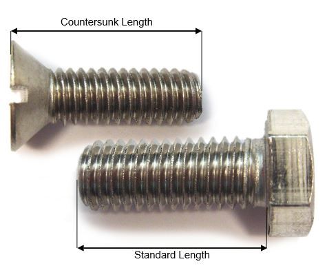 length of a bolt or screw